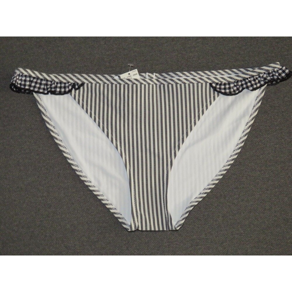 American Eagle Aerie Black Striped Gingham Ruffled Bikini Swimsuit Set Size M - Picture 7 of 11